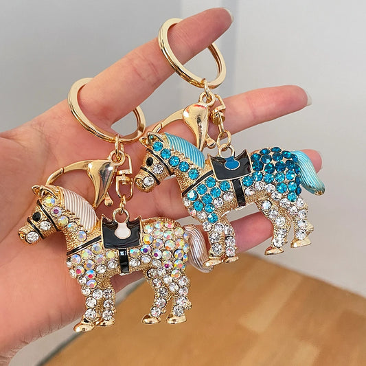 Horse KeyChain Key Ring Holder for Car Handbag Pendant Rhinestone Crystal Inlaid Souvenirs Gifts