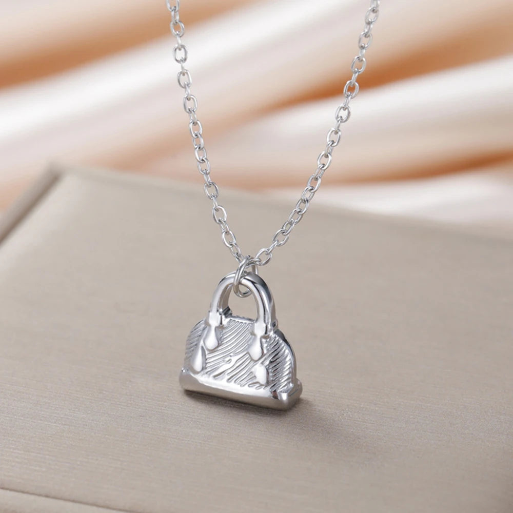 My Shape Fashion Handbag Necklace for Women Ladies Lovely Purse Shape Pendants Chain Stainless Steel Jewelry Party Gift Trendy