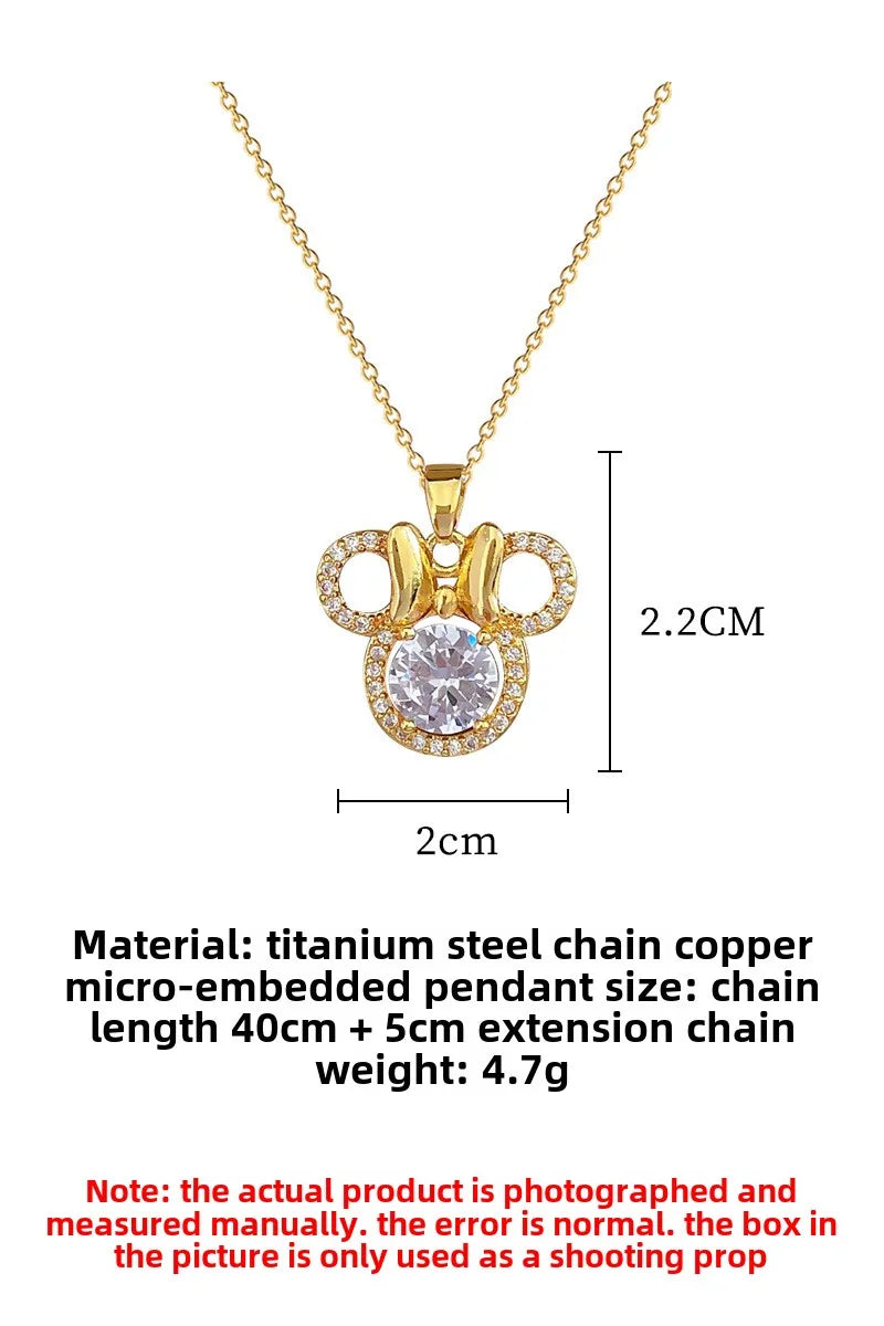 Cute Mouse Bow Minnie Rhinestone Necklace for Women Party Accessories Jewelry Cartoon Choker Necklace Titanium Steel