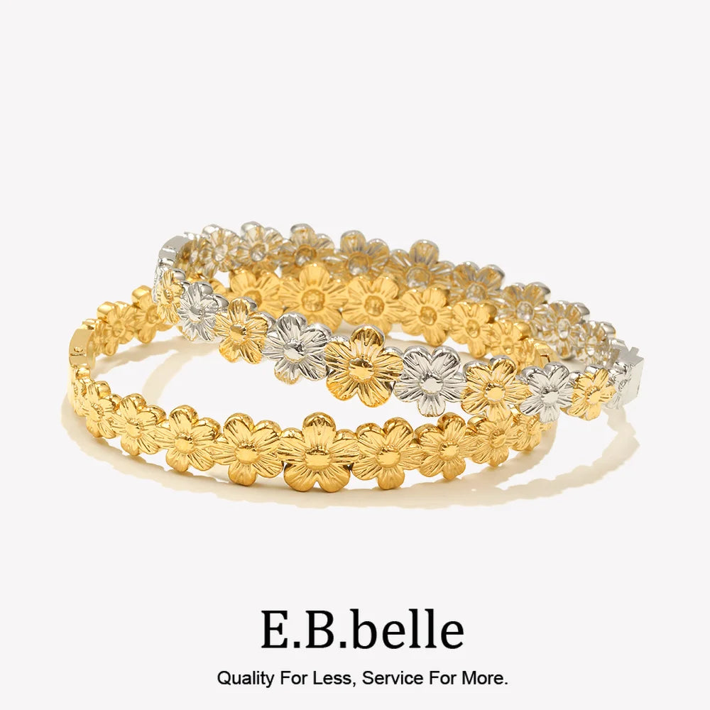 E.B.belle Fashion Mini Double Color Oval Flower Bracelet PVD Plated Stainless Steel Waterproof Women Jewelry Accessories