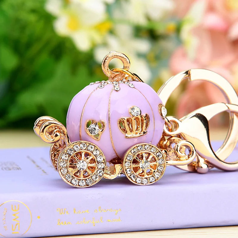 Fantastic Princess Pumpkin Carriage Keyring Crystal Hallowmas Fairytale Keychain Painted Purse Bag Pendant Car Key Ring Holder