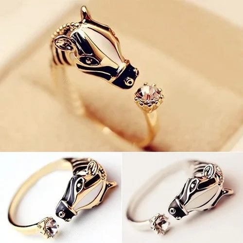 Cute Female Horse Open Gold Color Wedding Animal Rings Promise Adjustable Engagement Jewelry For Women