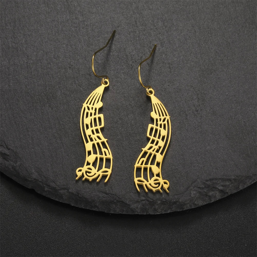 My Shape Music Note Drop Earrings for Women Men Gifts Stainless Steel Classic Musical Violin Dangle Earring Jewelry Musican Gift