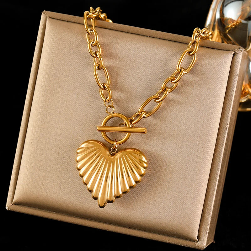EILIECK 316L Stainless Steel Metal Cross Pendant Necklace For Women Trendy Gold Color OT Clasp Neck Chain Waterproof Jewelry