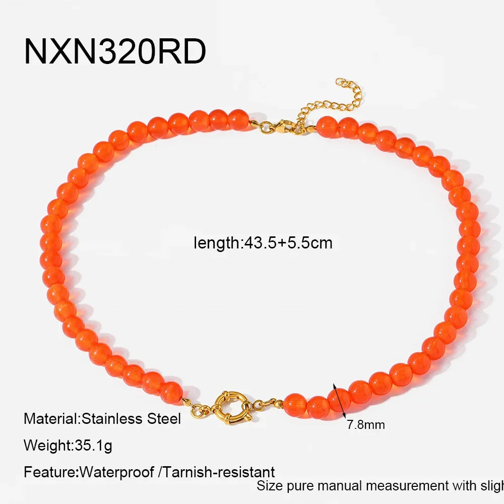 2026 Rainbow Cats Eye Glass Bead Choker Necklace 18K Gold Plated Stainless Steel Summer Bikini Gift for Women Girls