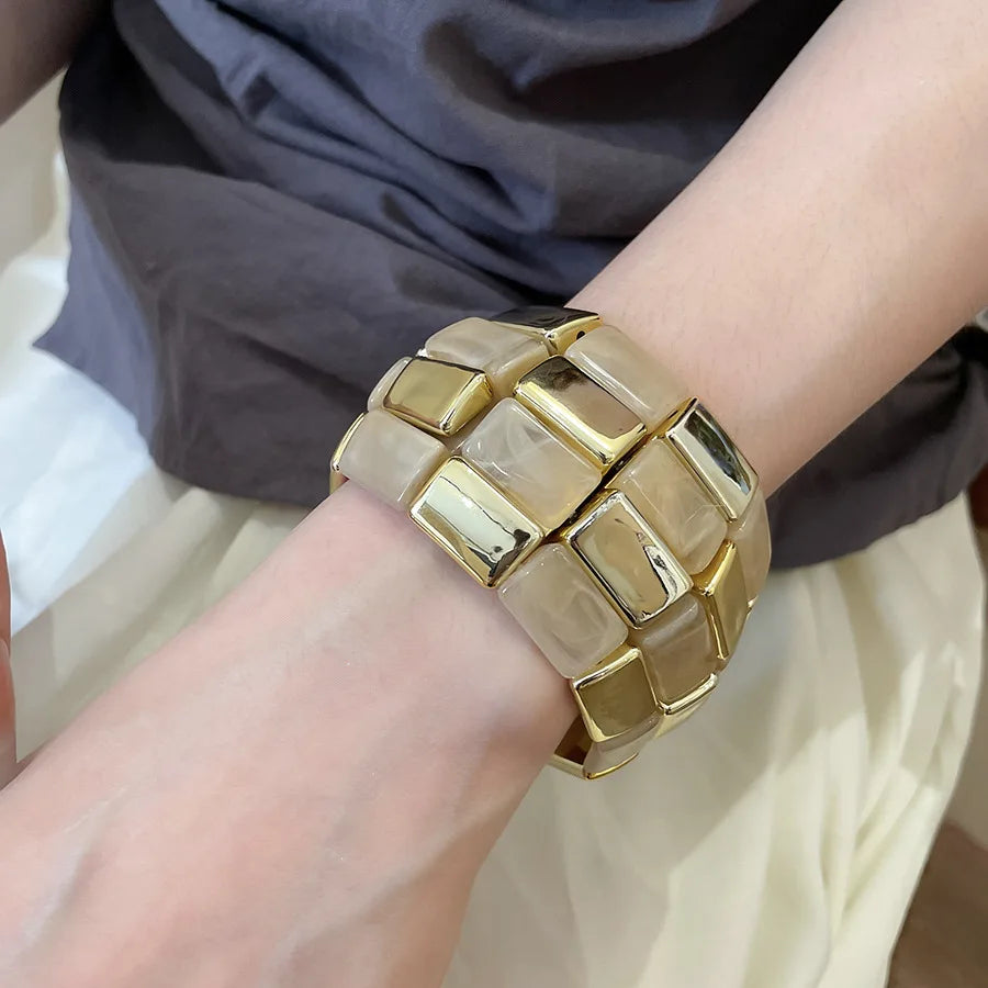 Acrylic Square Splicing Geometric Round Bangles for Women European and American Fashion Simple Bracelet Hand Jewelry Sense