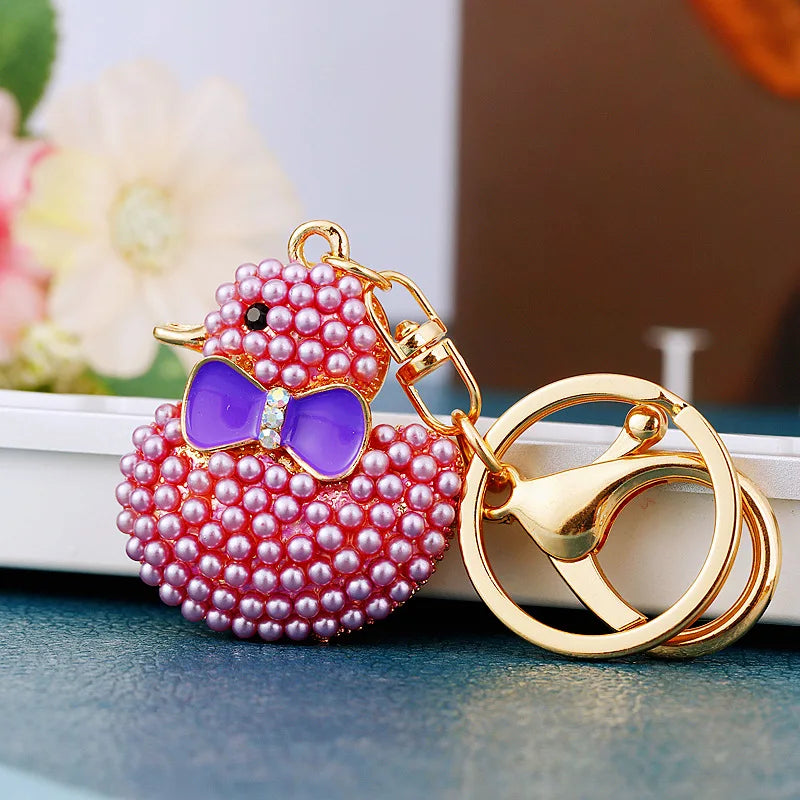Creative rhinestone cute big yellow duck car keychain women's bag pendant metal key chain ring festival gift wholesale