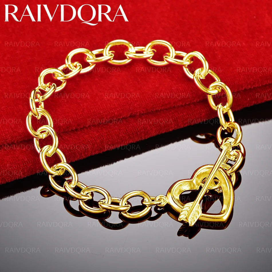 18K Gold Plated Heart Arrow Buckle Chain Bracelet For Women Fashion Jewelry Romantic Anniversary Valentine's Day Gift
