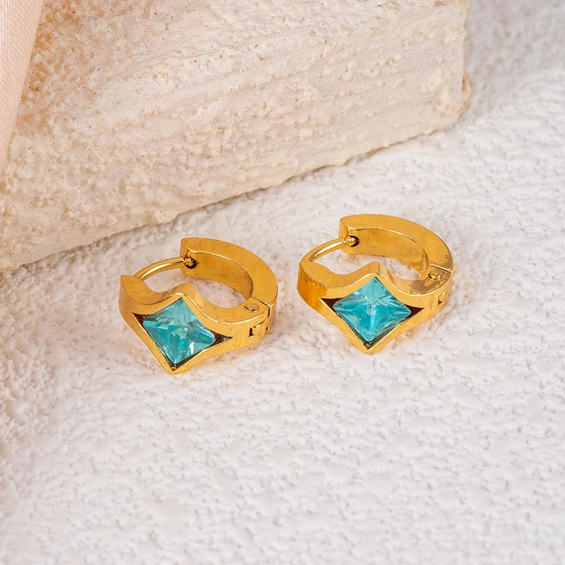 ANENJERY 316L Stainless Steel Geometry Heart Water Drop Zircon Hoop Earrings For Women Men Simple Personality Jewelry Gifts