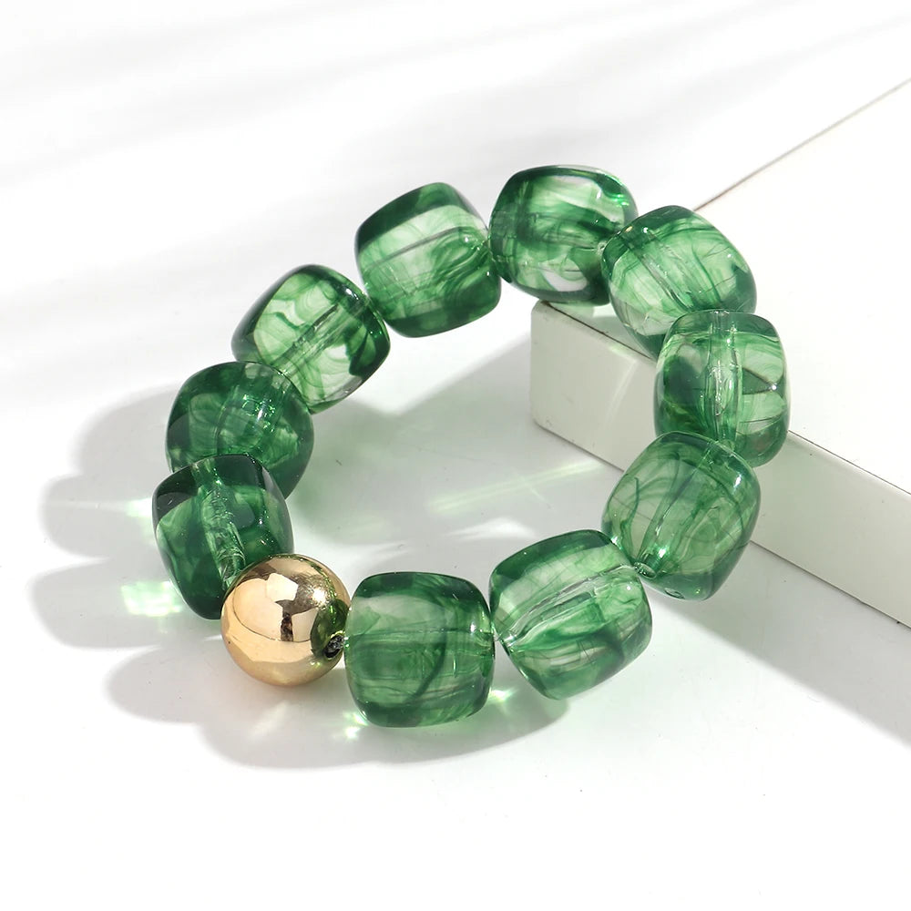 Acrylic Multicolor Irregular Beads Stretchy Bracelets Bangles for Women Resin Marbled Beaded Geometric Elastic Bracelet Jewelry