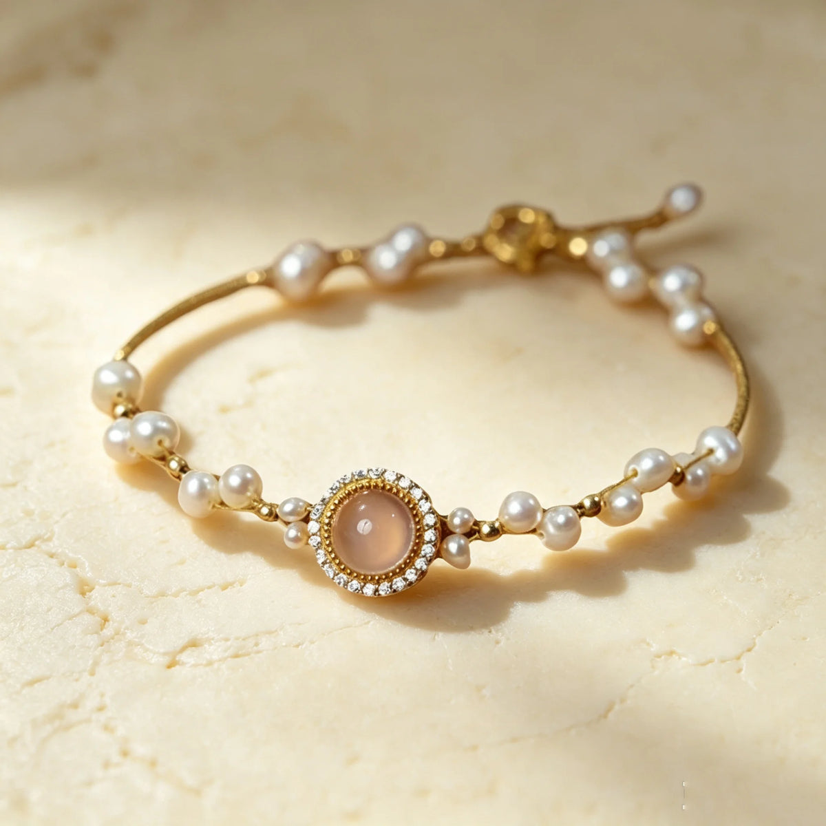 Charm Female Small Mermaid White Pearl Pink Zircon Bracelet Cute Gold Color Adjustable Wedding Jewelry For Women