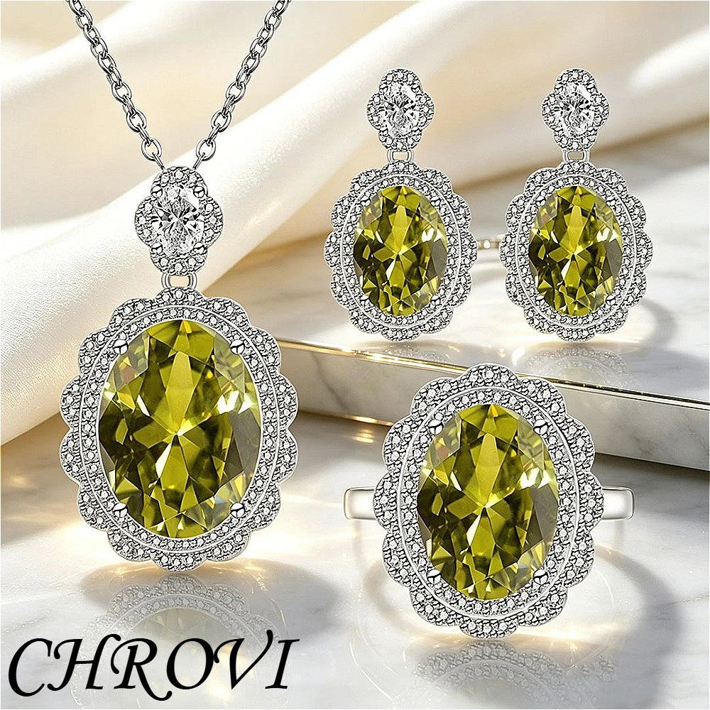 Exquisite 925 sterling silver gemstone pigeon eggshell-shaped gemstone set - popular necklace, earrings, ring for women
