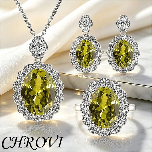 Exquisite 925 sterling silver gemstone pigeon eggshell-shaped gemstone set - popular necklace, earrings, ring for women