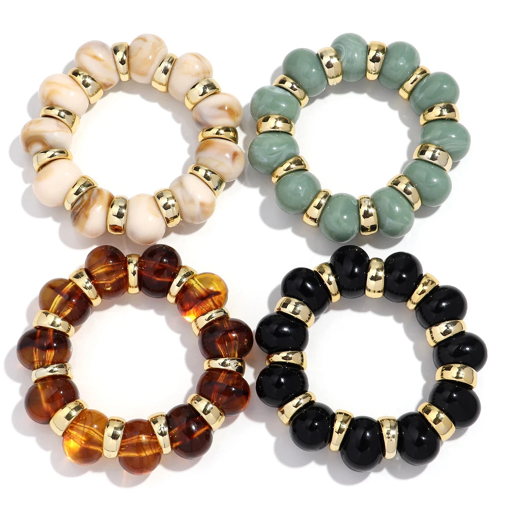 Trendy Acrylic Irregular Round Beads Elastic Bracelets Bangle Bohemian Big Resin Geometric CCB Beaded Bracelet Jewelry for Women