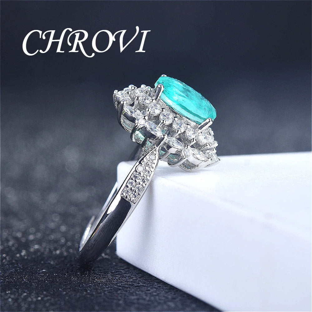 New 925 Pure Silver Paraiba Diamond Necklace - Pendant Gemstone Formal Jewelry Set Including Ring and Earrings