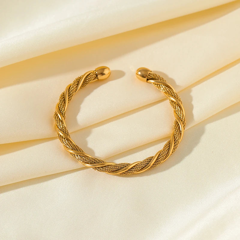 EILIECK 316L Stainless Steel Gold Color Twisted Bangles For Women New Trendy Adjustable Bracelet Waterproof Jewelry Gift Party