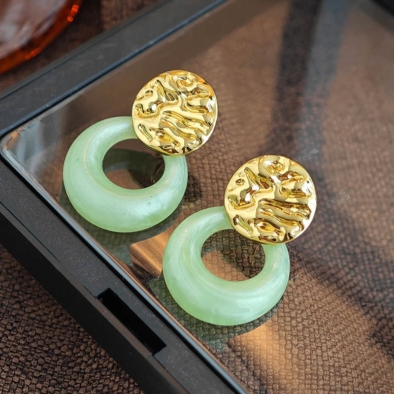 ANENJERY 316L Stainless Steel Candy Colored Hollow Round Earrings For Women Personality Creative Fashion Jewelry Gifts Wholesale