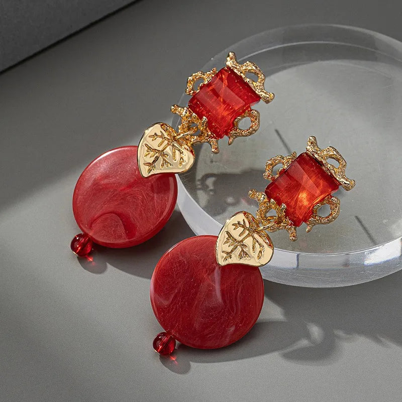 NISHIZAWA Vintage Earrings for Women Geometric Palace Style Elegant Jewelry Rhinestones Simple Fashion Aretes De Mujer