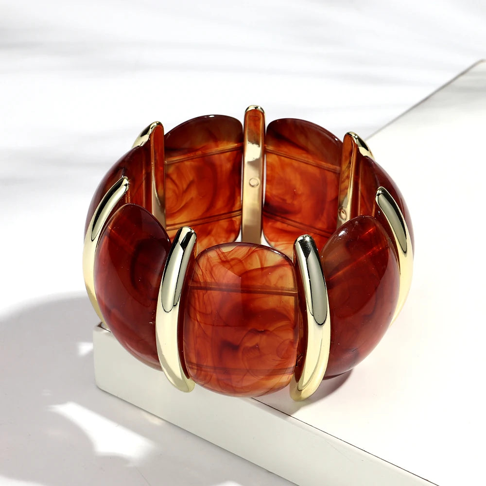 Fashion Acrylic Colorful Wide Elastic Geometric Petal Bangle Bracelets Exaggerate Curved Beads Cuff Bracelet Gifts for Women