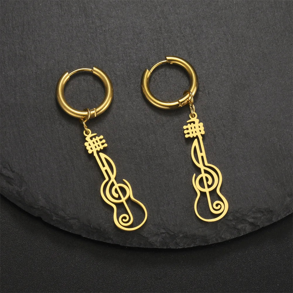 My Shape Music Note Drop Earrings for Women Men Gifts Stainless Steel Classic Musical Violin Dangle Earring Jewelry Musican Gift