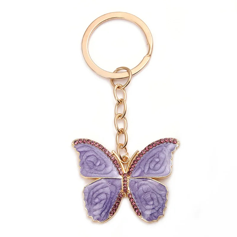 Cute Animal Keychain Purple Butterfly Flower Crystal Key Ring Star Glass Beads Key Chains For Women Men Souvenir Gifts Jewelry