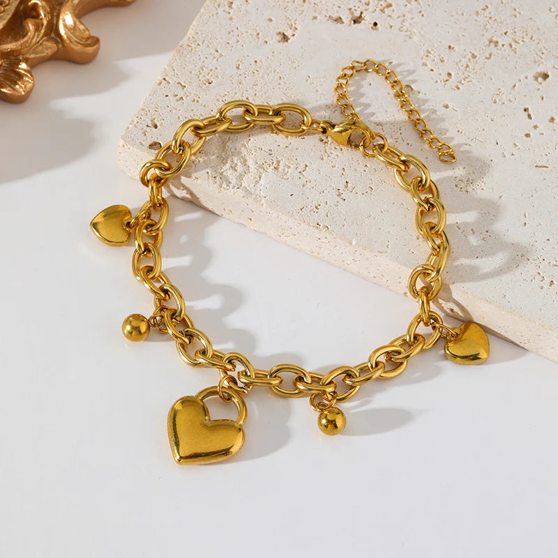 EILIECK 316L Stainless Steel Fashion Heart Love Charm Bracelet For Women New Trendy Waterproof Wrist Chain Jewelry Lady Gift
