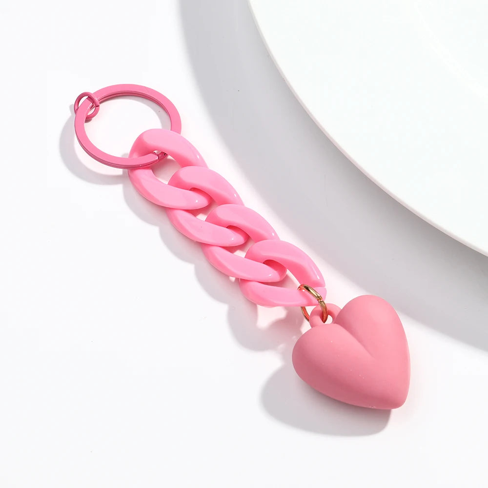 Handmade Heart Keychain Acrylic Plastic Link Chain Key Ring For Women Handbag Pendant Accessorie Car Keys Jewelry Gifts
