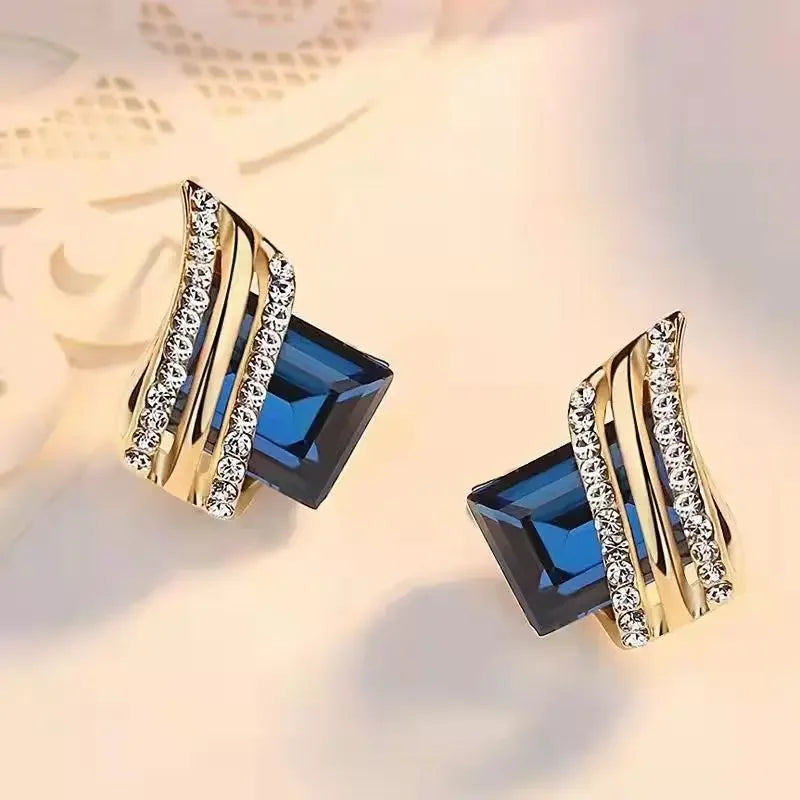 Unique Square Black Stone Stud Earrings for Women Special-interested Ear Accessories Daily Wear Party Statement Jewelry