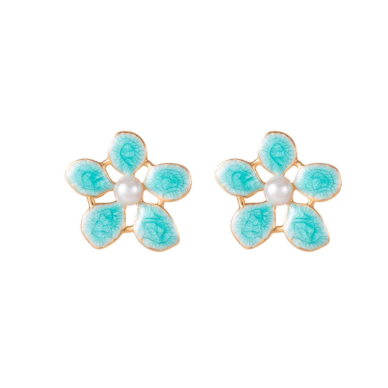 ANENJERY 316L Stainless Steel Flowers Imitating Pearls Stud Earrings For Women Luxury Niche Temperament Simple Jewelry Gift
