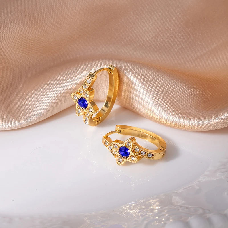 ANENJERY 316L Stainless Steel Colorful Zircon Flower Star Earrings For Women Men Personality French Party Jewelry Gift Wholesale