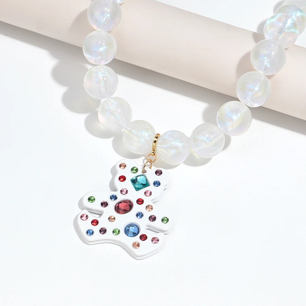 Fashion Acrylic Big Round Beads Bear Pendant Necklace for Women Colorful Geometric Beaded Choker Necklace Party Jewelry Gift