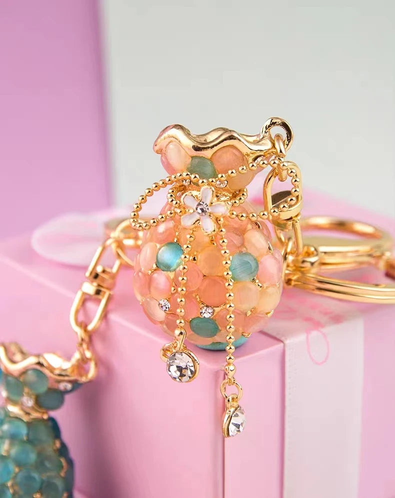 EASYA Rhinestone Opal Vase Keychain Crystal Purse Key Chains Ring Women Handbag Charm llavero CHY-2811