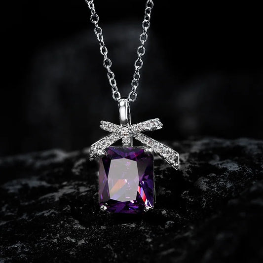 Yellow CZ Pendant Necklace for Women Silver Tone Bow Charm Crystal Necklaces Elegant Fashion Jewelry Gift new hot