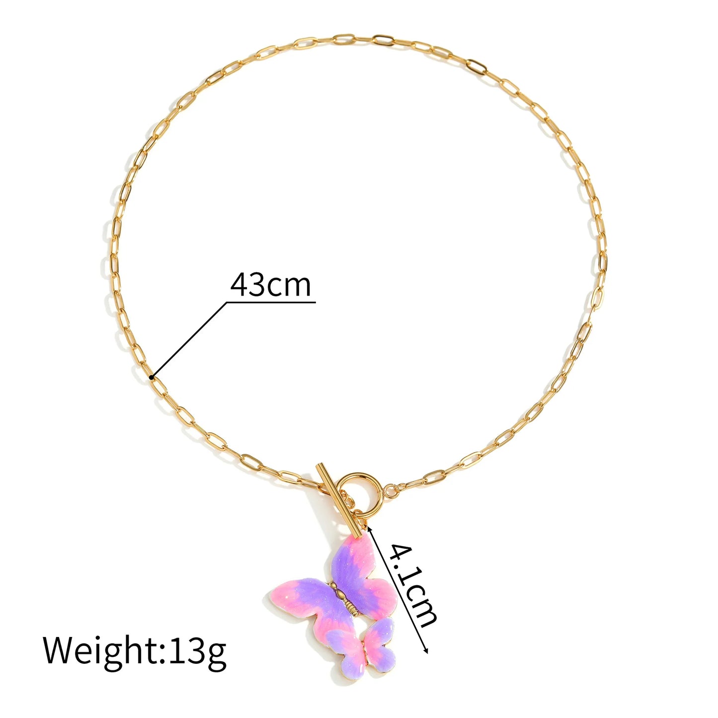 Freeteeme Stylish Dripping Oil Gradient Butterfly Necklace Ring Earrings Jewelry Set for Women Mom Gold Plated Birthday Gifts