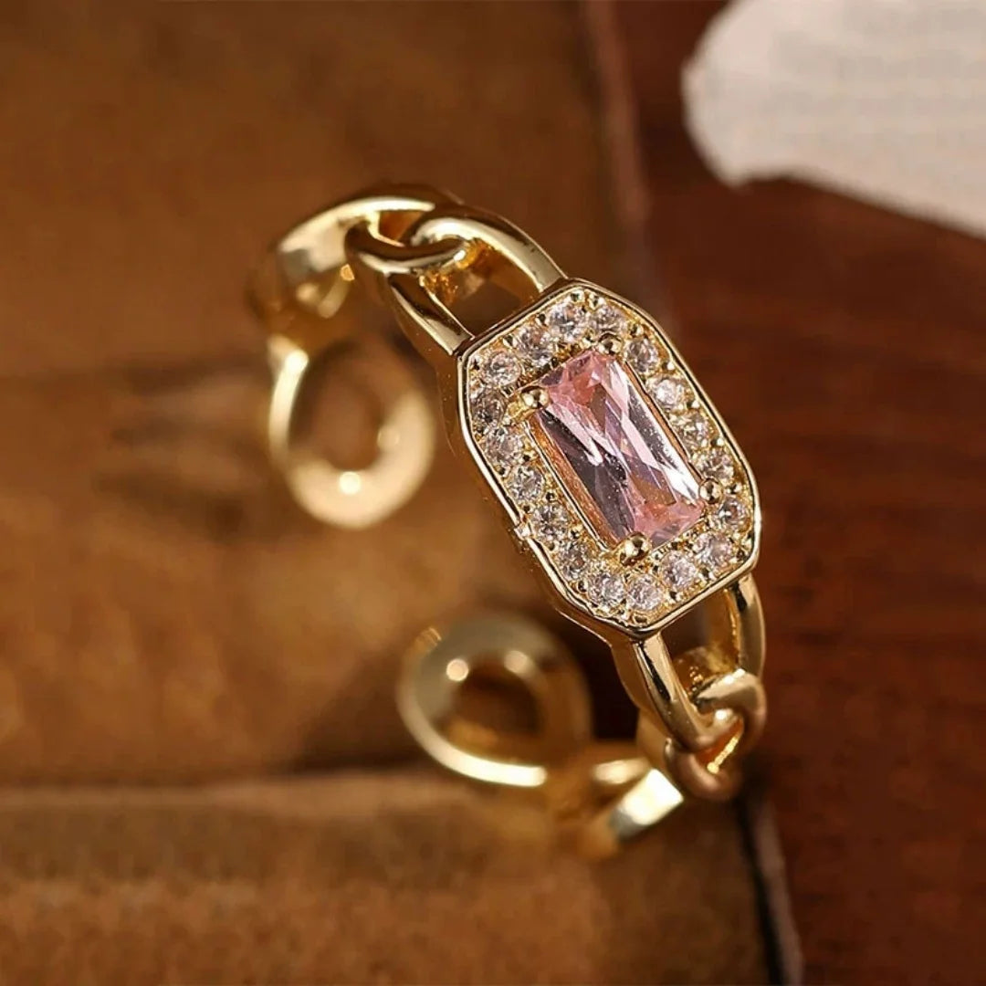 Cute Female Gold Color Pink Green Zircon Stone Wedding Rings Promise Open Adjustable Engagement Jewelry For Women