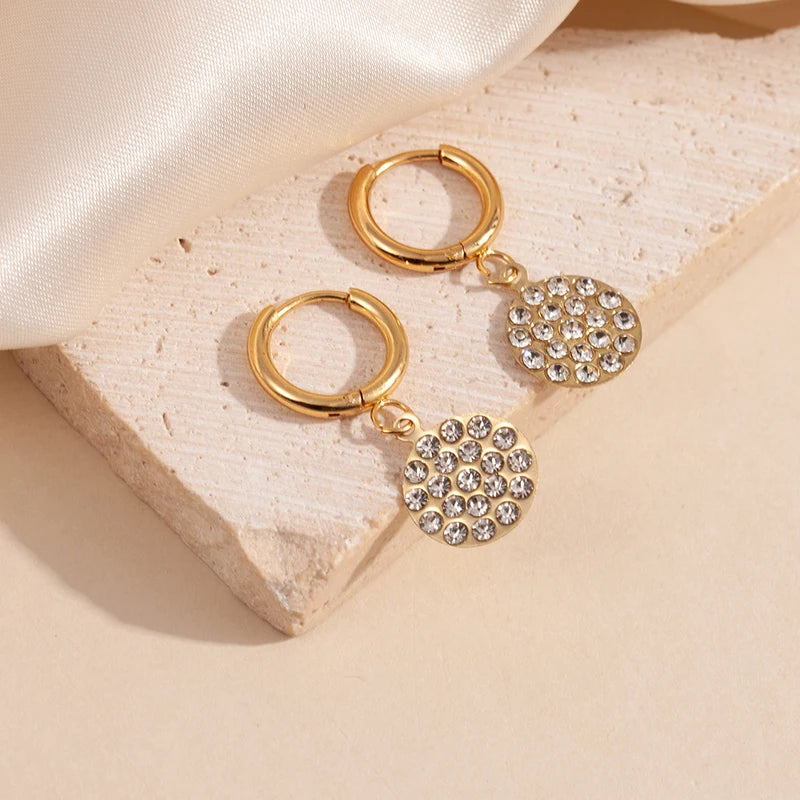 ANENJERY 316L Stainless Steel Heart Geometry Cross Star Circular Zircon Pendant Earrings For Women Fashion Simple Jewelry Gifts
