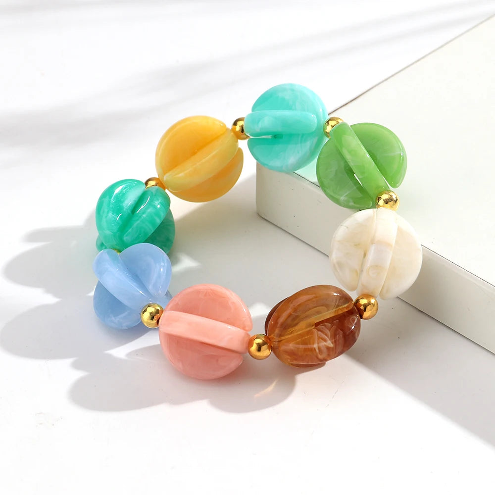 Fashion Colorful Geometric Round Beaded Elastic Bracelets for Women Boho Acrylic Geometry Stretch Bracelet 2026 New Jewelry