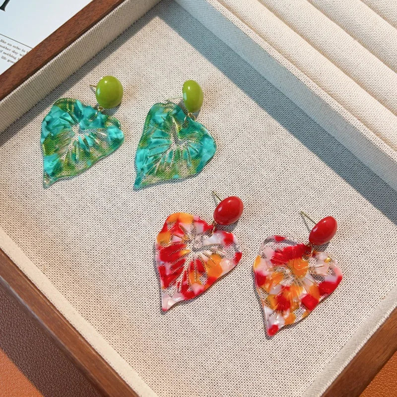 NISHIZAWA Acrylic Leaf Earrings for Women Spring Summer Vintage Beach Style Jewelry Korean Fashion Elegant Pendientes Mujer