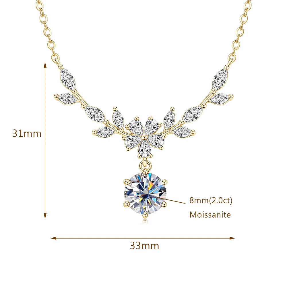 OXTAO Light Luxury Floral-Style Moissanite Necklace 2CT VVS1 14K Gold Filled for Women Pendant Necklace Romantic Wedding Jewelry