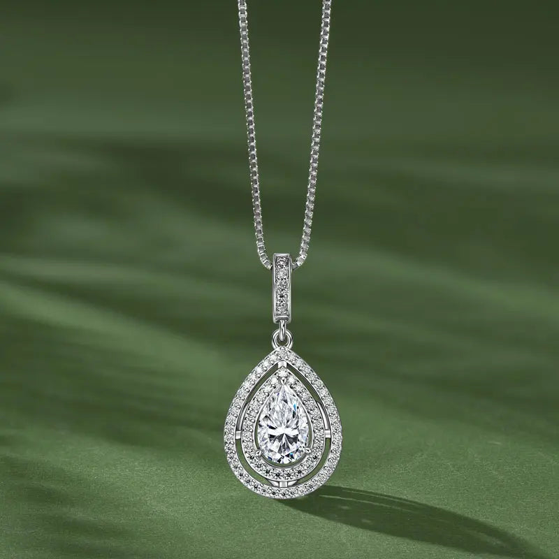 OXTAO 925 Sliver Moissanite Water Drop Pendant Necklace Double Layer with Certified for Women Clavicle Chain Necklace Jewelry
