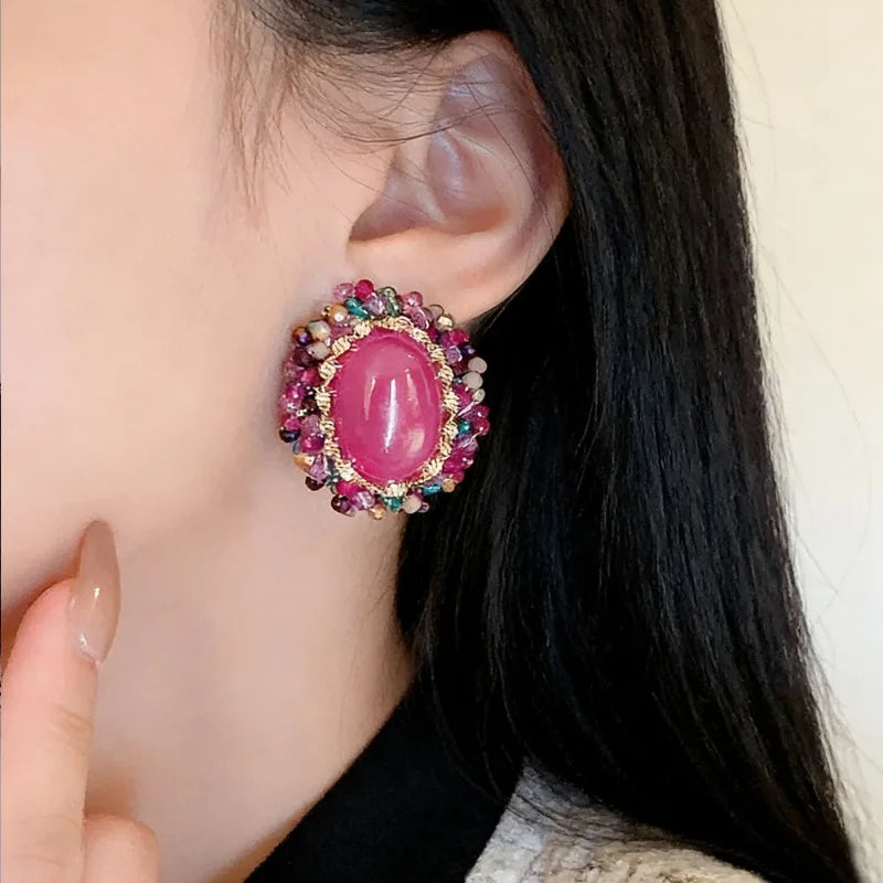 NISHIZAWA Geometric Stud Earrings for Women Versatile Vintage Palace Style Pendientes Mujer Elegant Sweet Jewelry