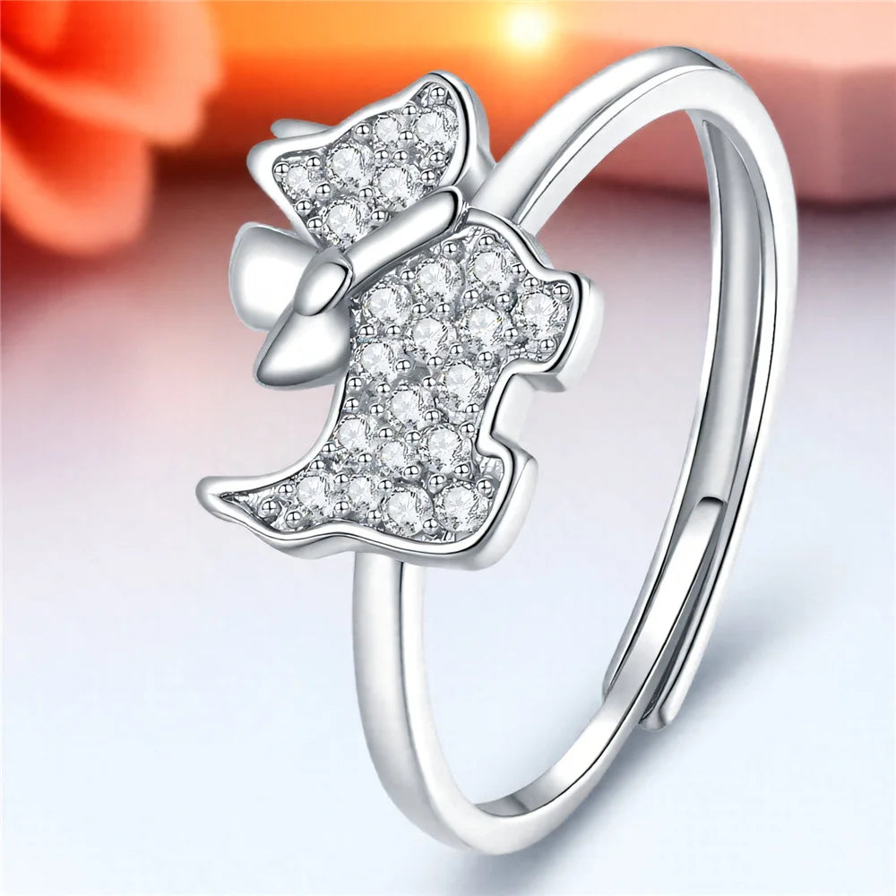 Cute Female White Blue Red Zircon Open Wedding Rings Promise Adjustable Gold Color Engagement Jewelry For Women