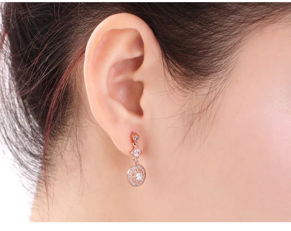 Radiant Elegance Earrings Clear CZ Crystals Surrounded Square Round Cut Ancient Women 925 Sterling SIlver Drop Earings Jewelry