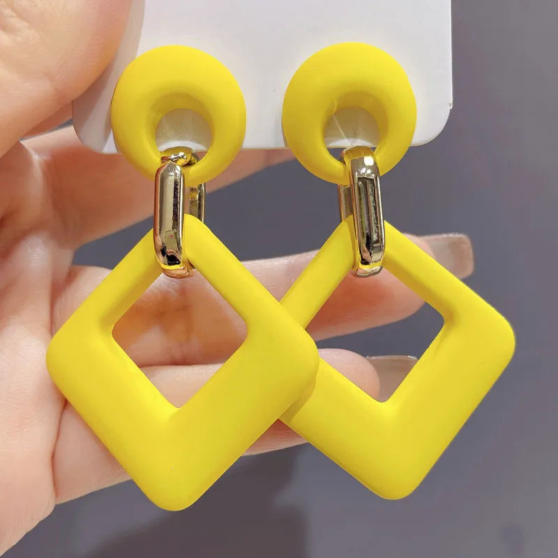 Trendy Acrylic Colorful Square Round Drop Earrings Fashion Hollow Geometric Summer  Earring Party Wedding Jewelry