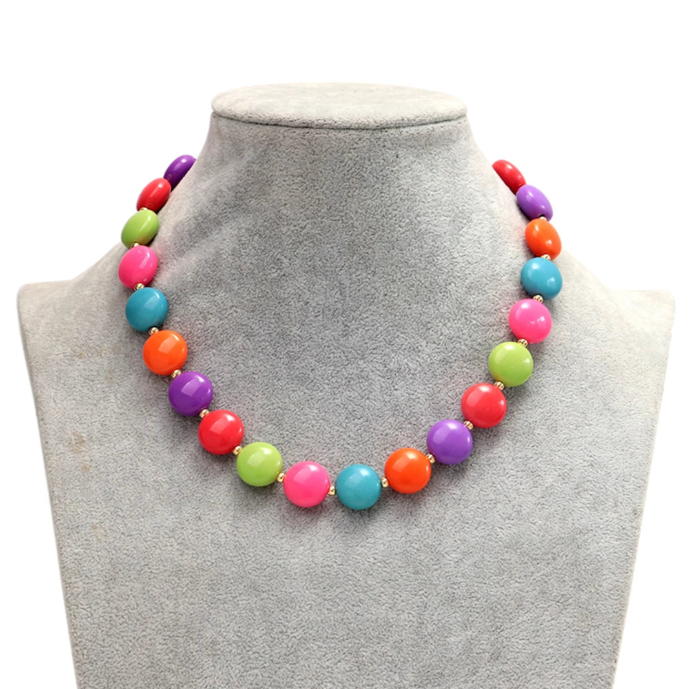 Fashion Colorful Acrylic Geometric Oblate Round Beads Necklaces for Women New Beaded Choker Necklace Boho Party Jewelry Gifts