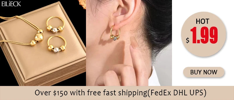 EILIECK 316L Stainless Steel Gold Color Smooth Heart Charm Necklace Bracelets Set For Women Trendy Waterproof Jewelry Lady Gift