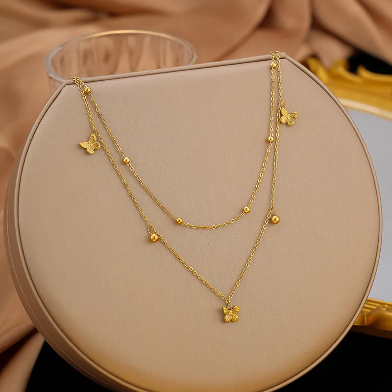 EILIECK Women's Retro Star Moon Pendant Necklace 18K Gold PVD Plated Stainless Steel Waterproof Layered Neck Chain Daily Jewelry
