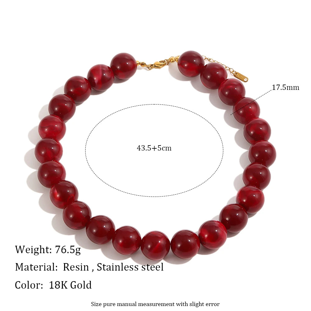E.B.belle Colorful Marbled Resin Bead Necklace Hypoallergenic Chunky Beaded Chain Bohemian Holiday Women Jewelry Accessories