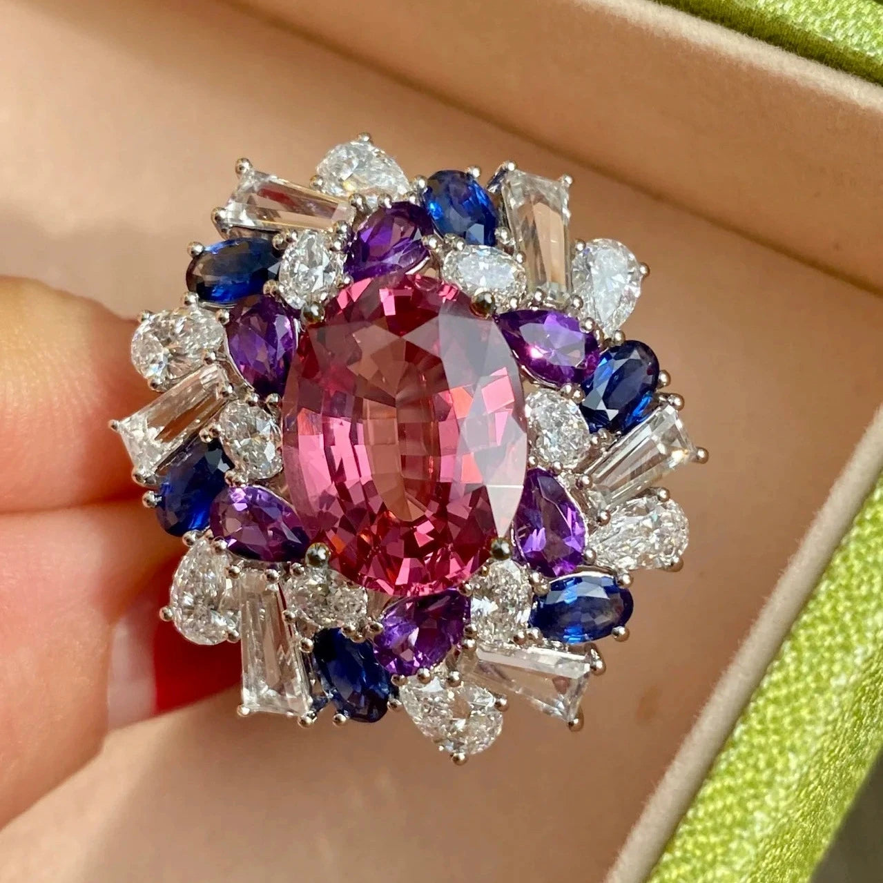Luxury Women Colorful Gems Ring for Women Brilliant Amethyst Created-Rubellite 925 Sterling Silver Jewelry for Female Wedding