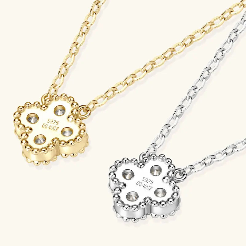 OXTAO Moissanite Necklace Ladies Elegant Four-Leaf Pendant Necklace with Certified 925 Silver Luxury Clover Wedding Jewelry Gift